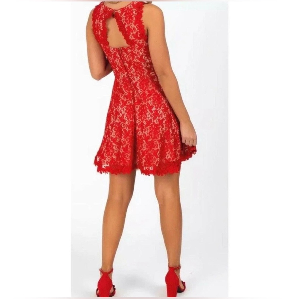 MI AMI Red Lace Overlay Sleeveless Cut Out Back Mini Dress